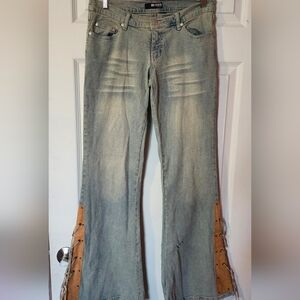 Y2K Blues Flare Jeans with Tan Panels